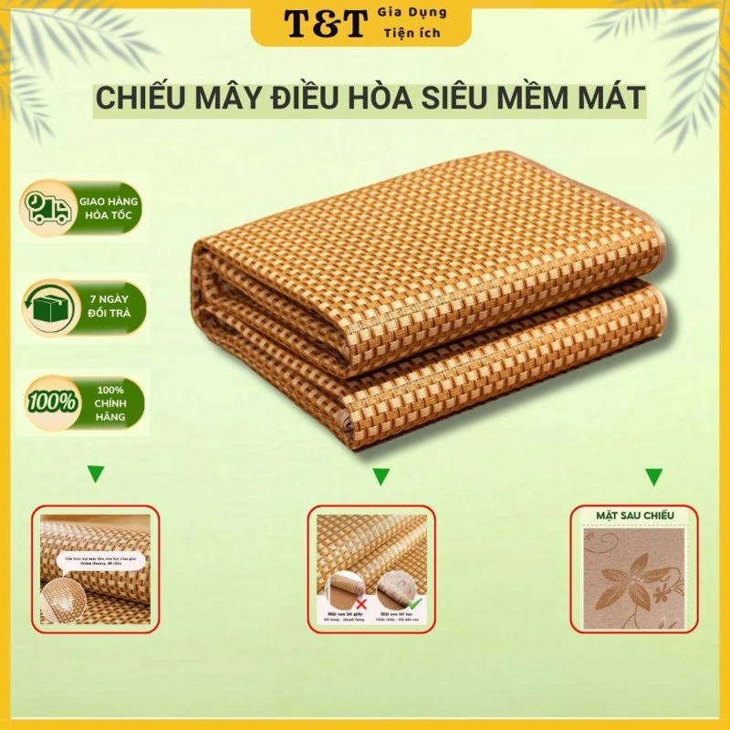 Được làm từ sợi mây tự nhiên, chiếu điều hòa có khả năng thấm hút mồ hôi, giữ cho người nằm luôn khô ráo.