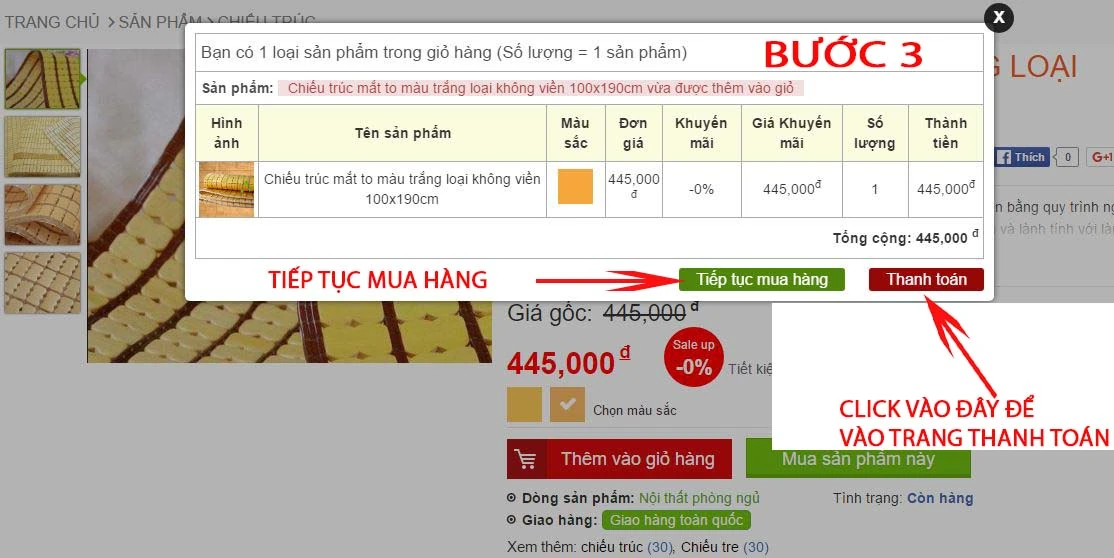 danh sách sản phẩm trong giỏ hàng